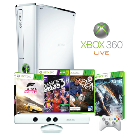 Console Xbox 360 250GB + Kinect + 4 Jogos + Controle sem fio + 1 Mês de Live